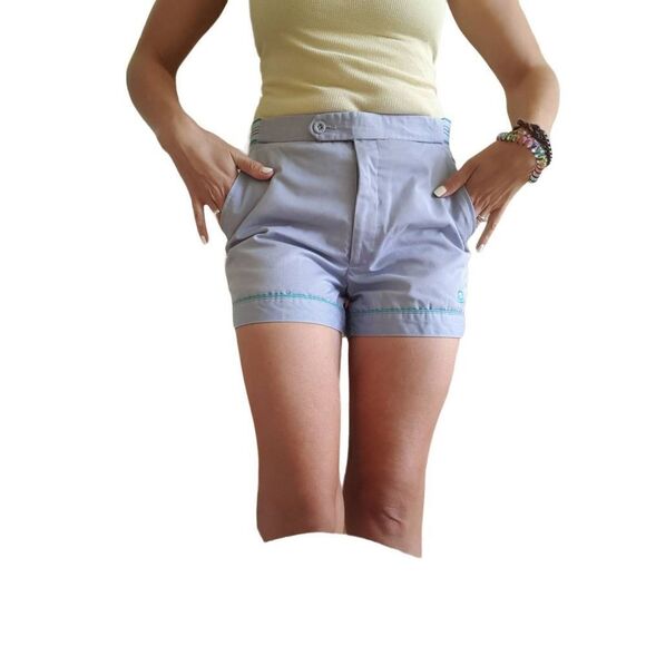 Vintage grey nautical 70s striped cotton shorts sailing cruise ware golf golfing - Picture 2 of 4